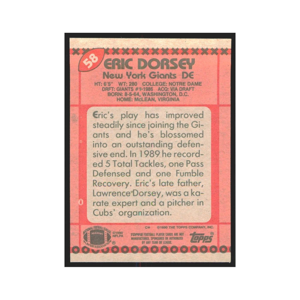 1990 Topps Eric Dorsey RC Giants #58