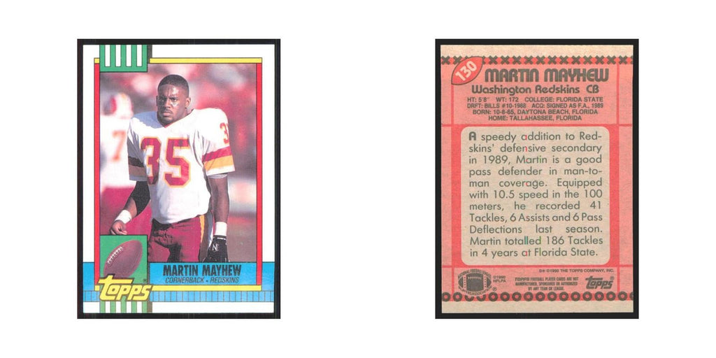1990 Topps Martin Mayhew RC Redskins #130