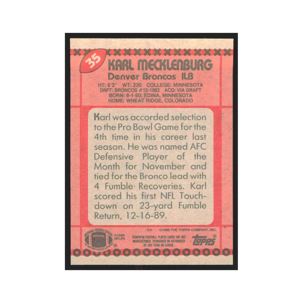 1990 Topps Karl Mecklenburg Broncos #35