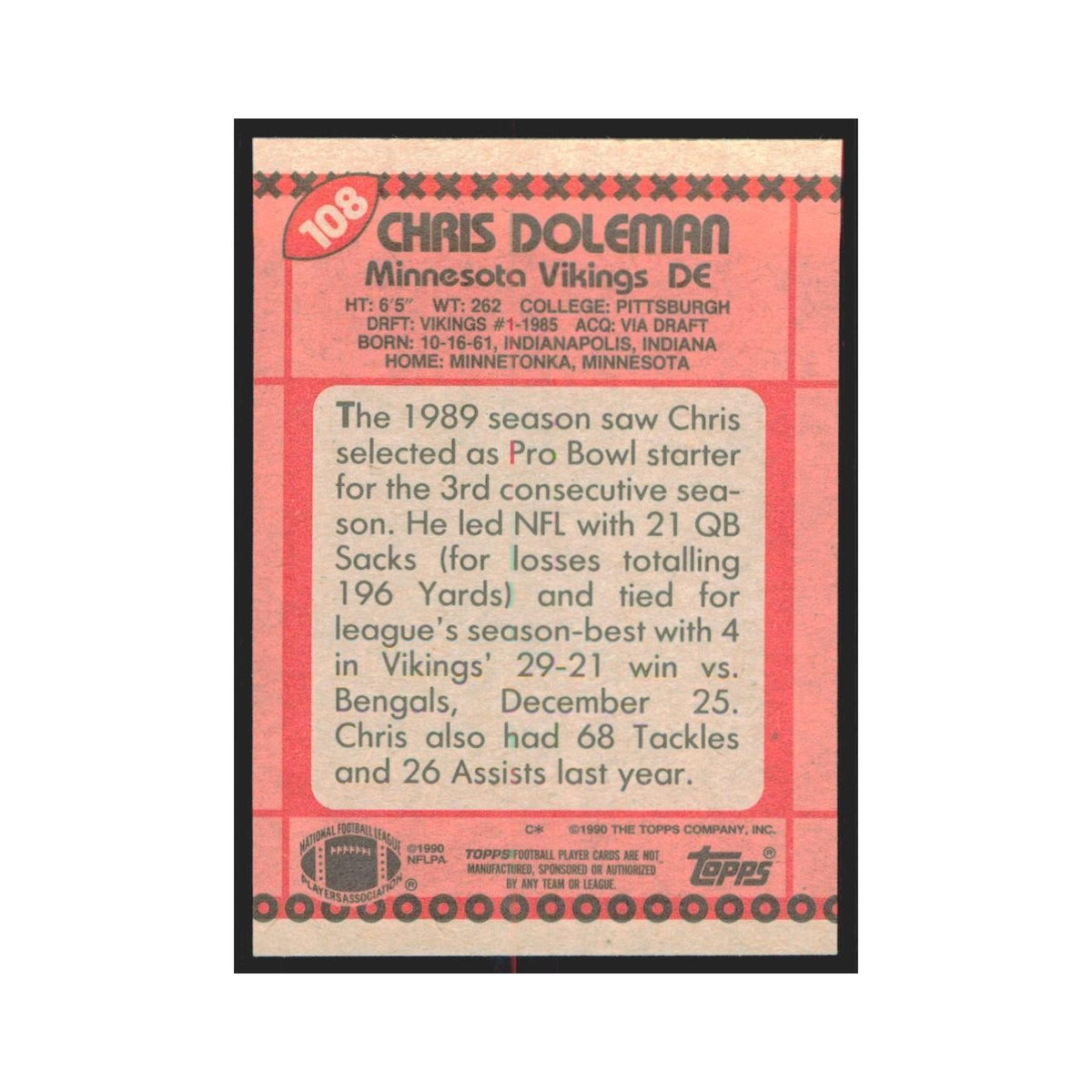 1990 Topps Chris Doleman Vikings #108