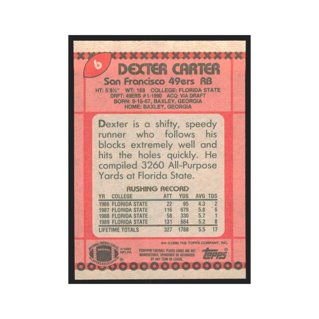1990 Topps Dexter Carter RC 49ers #6