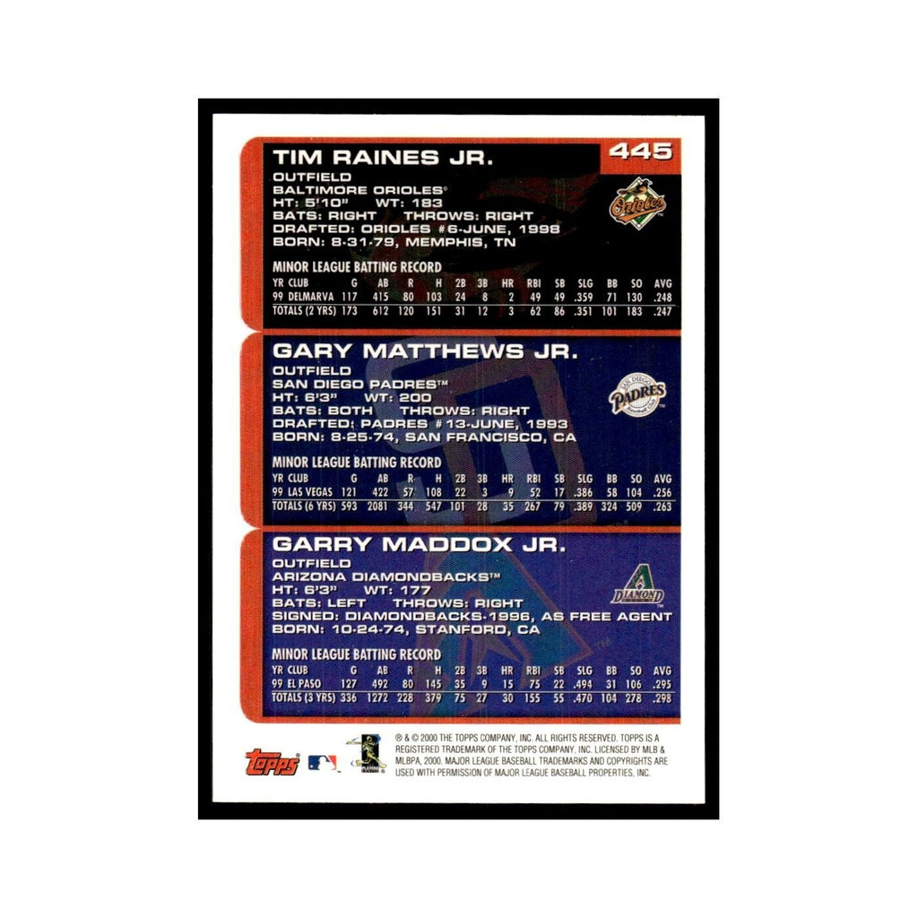 Tim Raines Jr. Gary Matthews Jr. Garry Maddox Jr. Rookie 2000 Topps #445 NM
