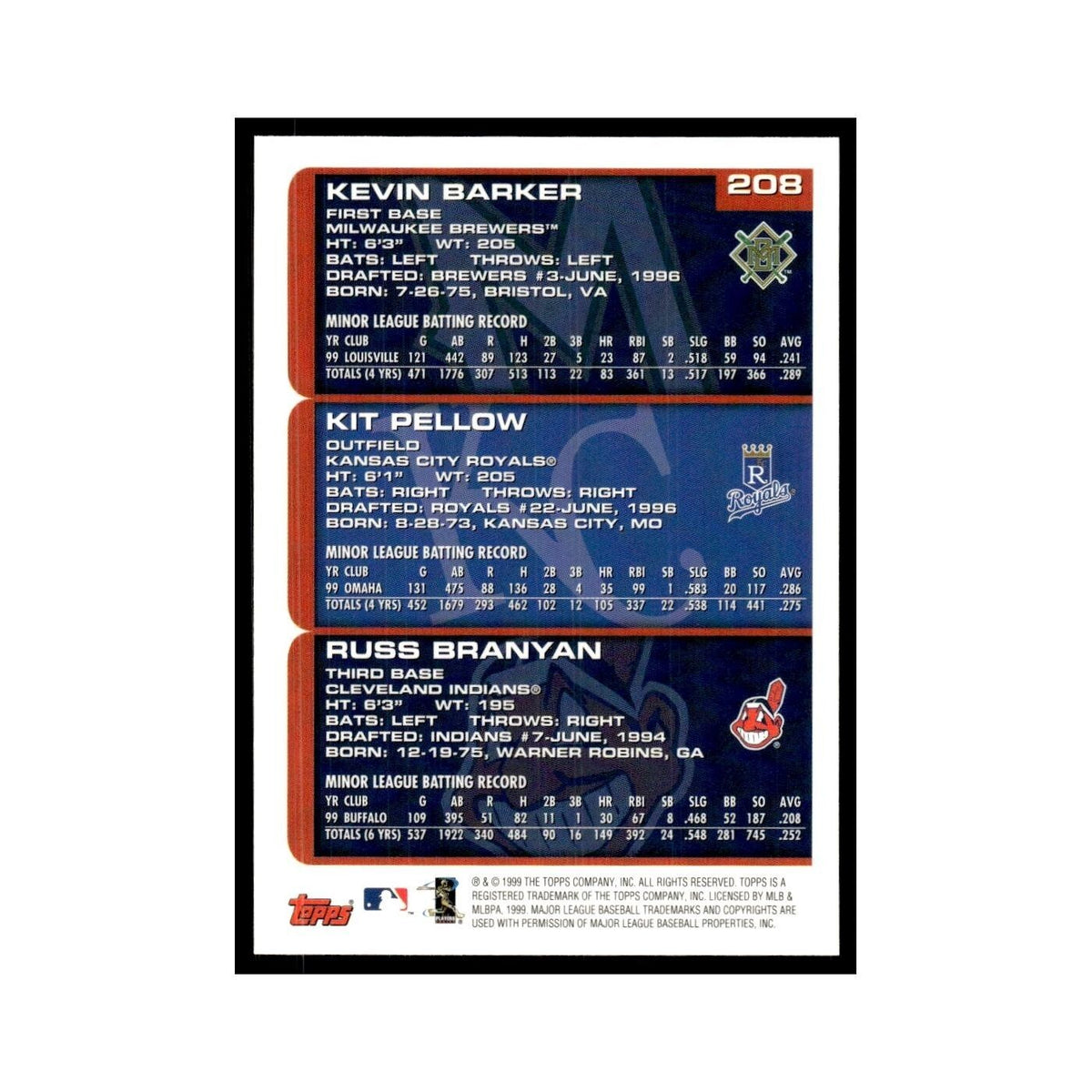 Kevin Barker Kit Pellow Russell Branyan 2000 Topps #208 Baseball Card NM