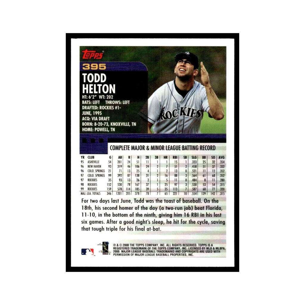 Todd Helton 2000 Topps #395 Colorado Rockies Baseball Card NM