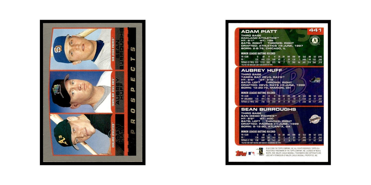 Adam Piatt Aubrey Huff Sean Burroughs 2000 Topps #441 Baseball Card NM
