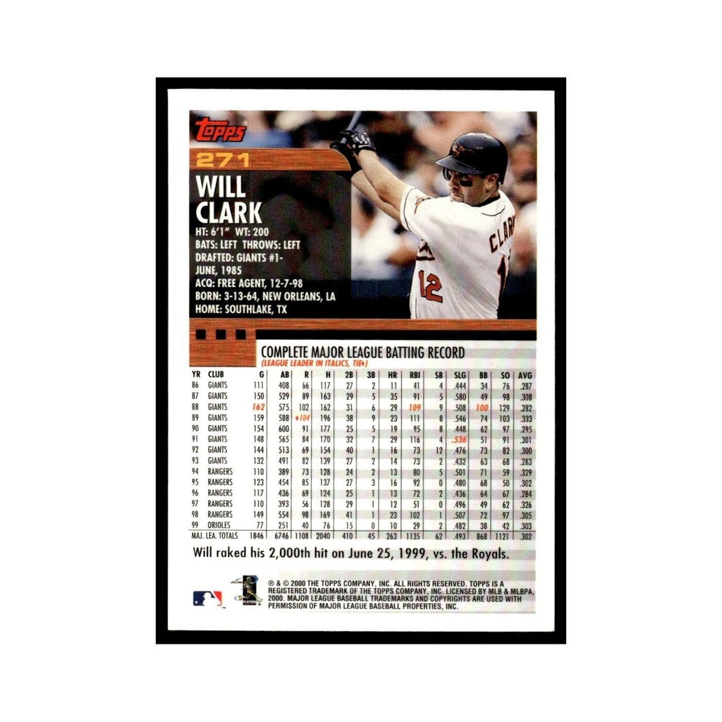 Will Clark 2000 Topps #271 Baltimore Orioles Baseball Card NM