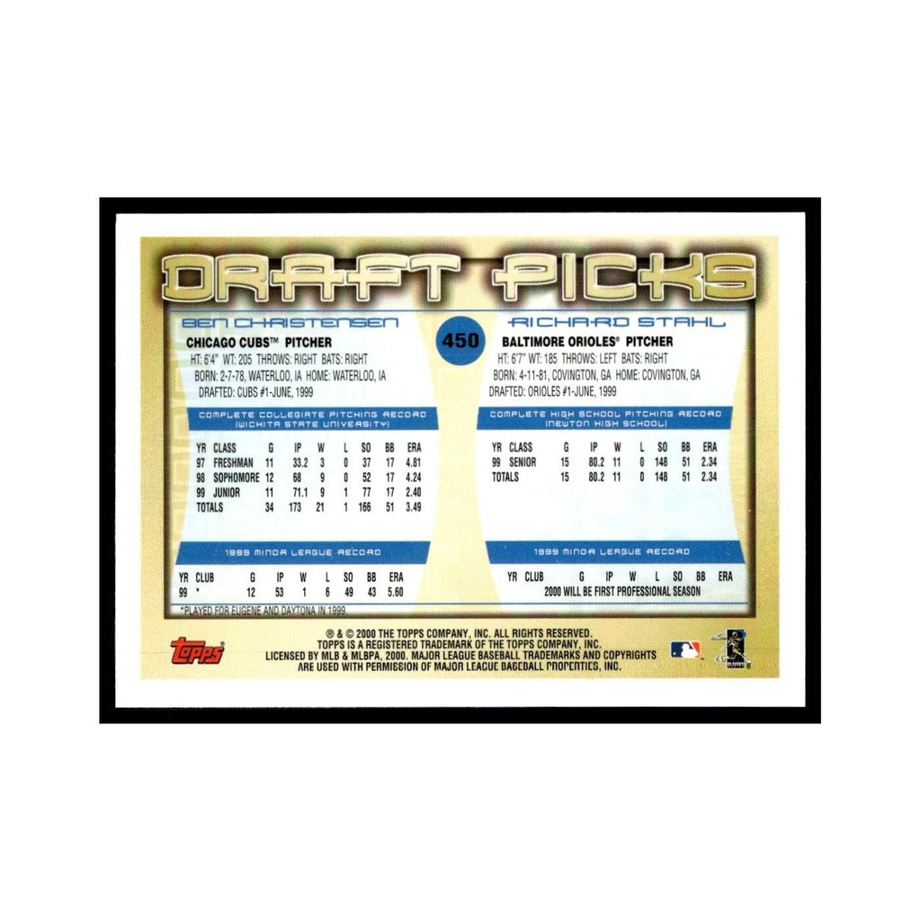 Ben Christensen Richard Stahl Rookie 2000 Topps #450 Baseball Card NM