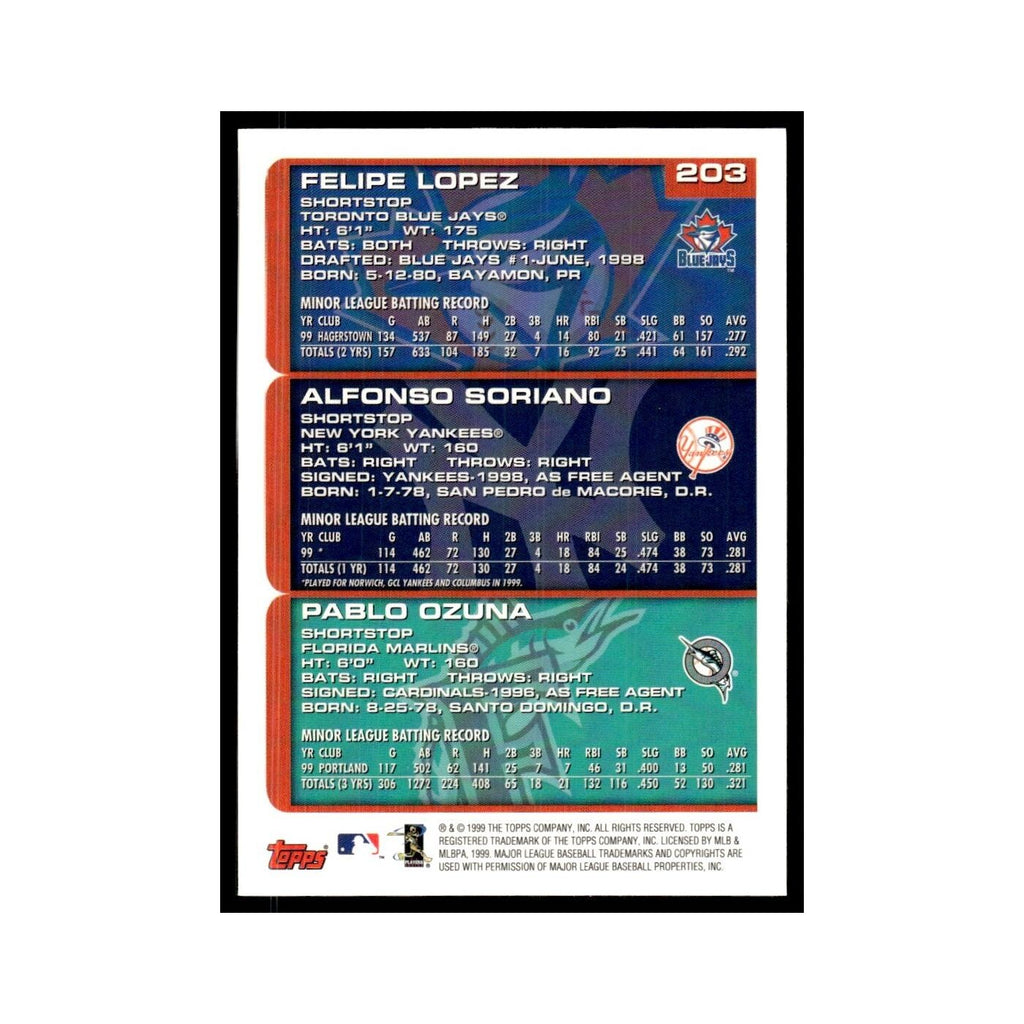 Felipe Lopez Pablo Ozuna Alfonso Soriano 2000 Topps #203 Baseball Card NM