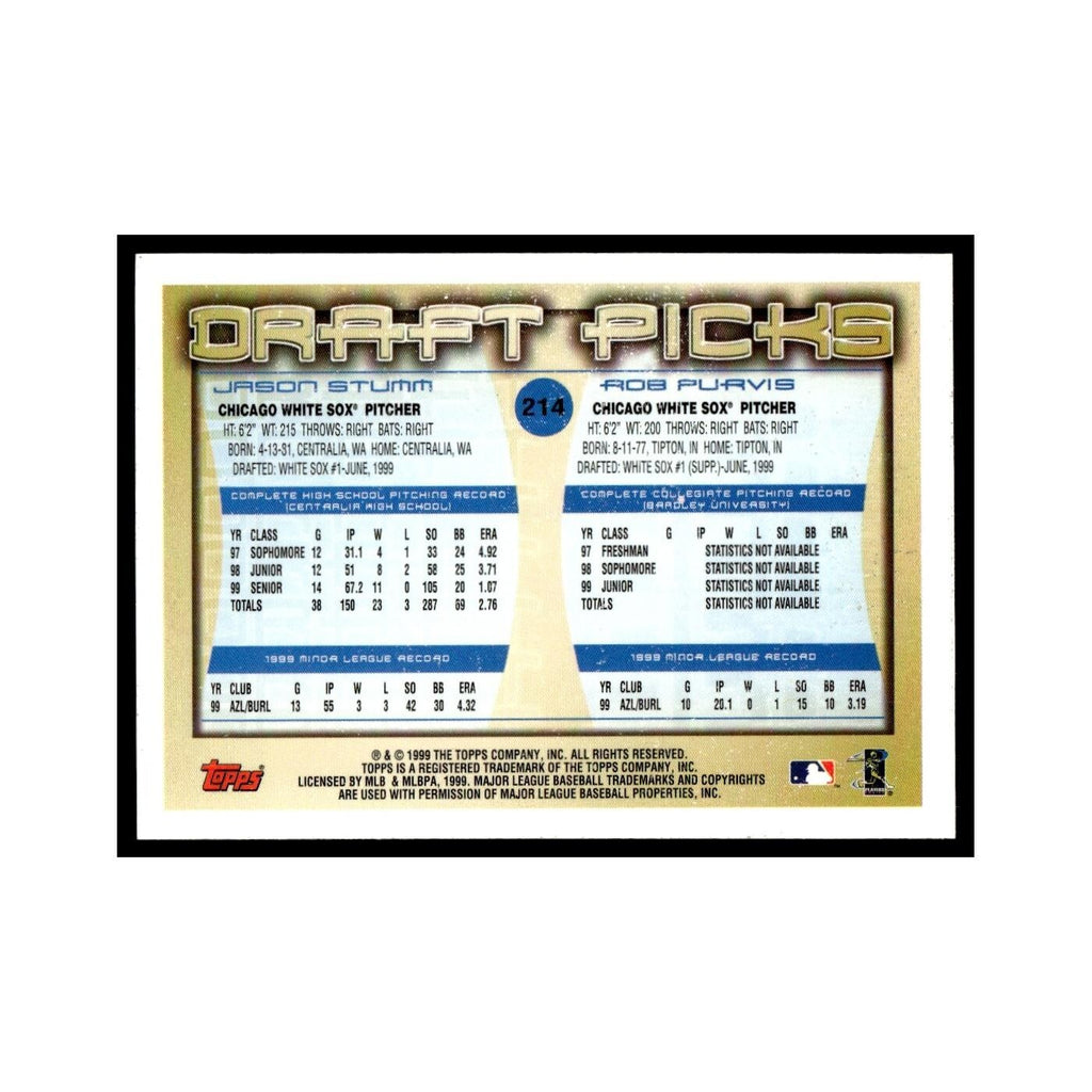 Rob Purvis Jason Stumm Rookie 2000 Topps #214 Chicago White Sox Baseball Card NM