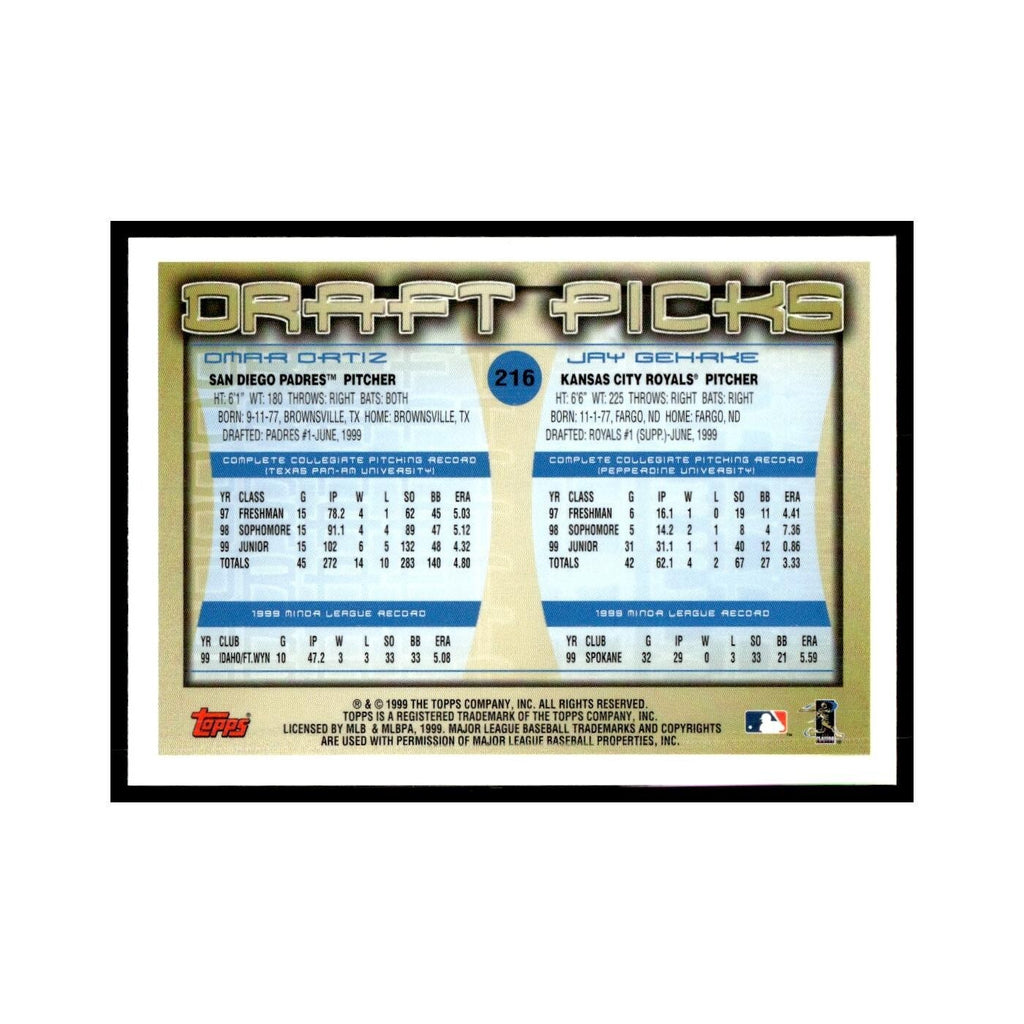 Omar Ortiz Jay Gehrke Rookie 2000 Topps #216 Baseball Card NM