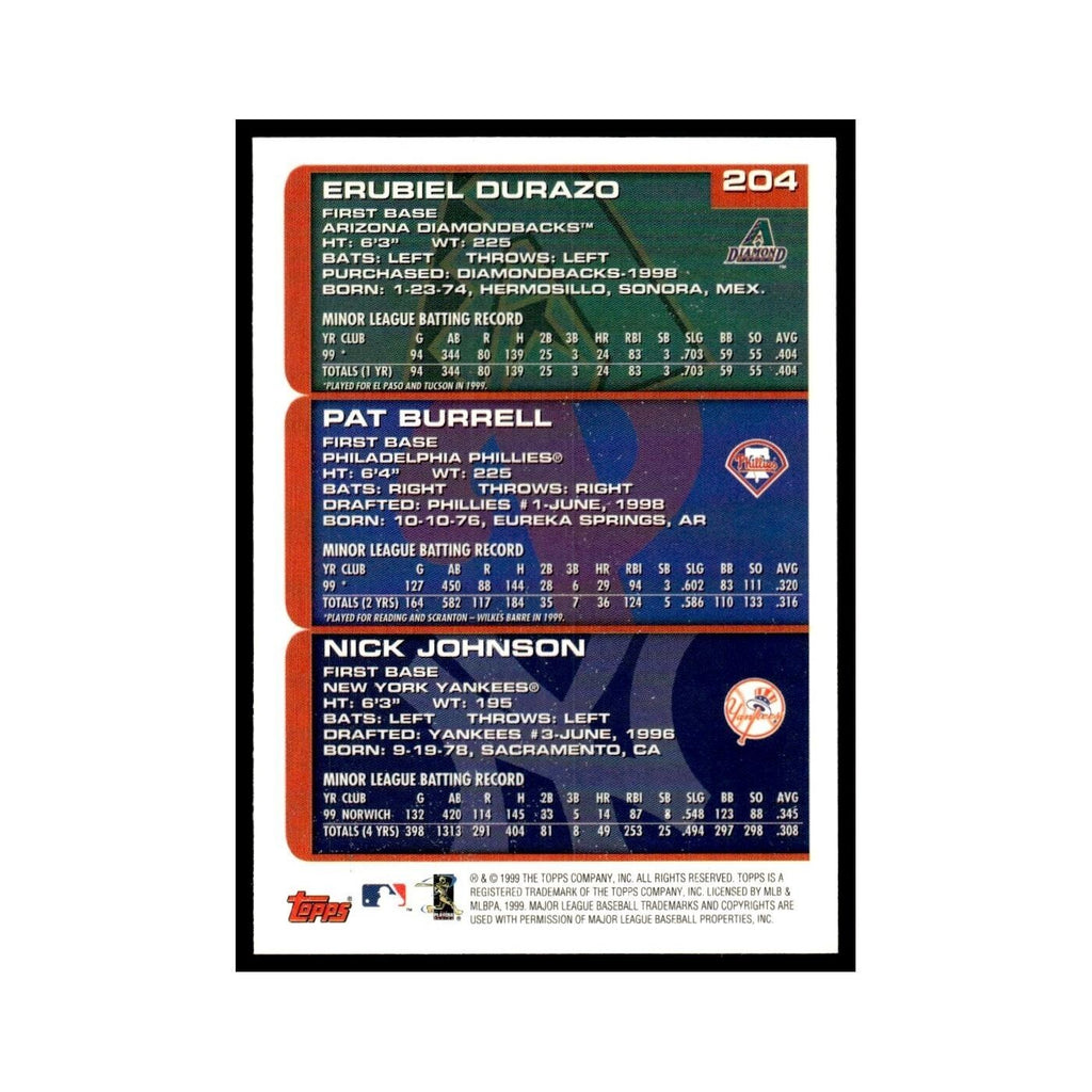 Erubiel Durazo Pat Burrell Nick Johnson 2000 Topps #204 Baseball Card NM