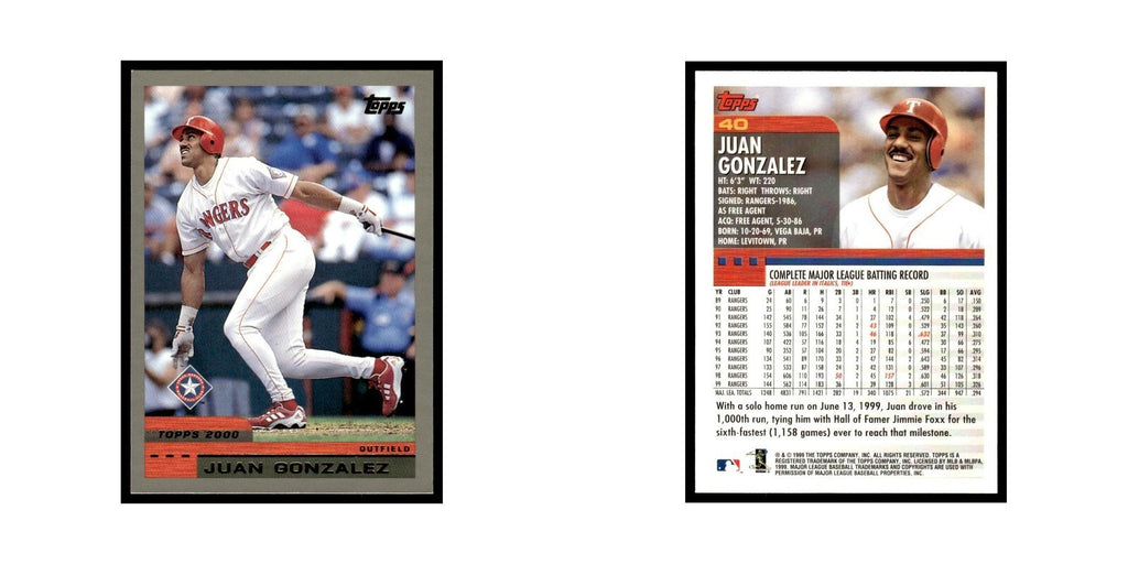 Juan Gonzalez 2000 Topps #40 Texas Rangers Baseball Card NM