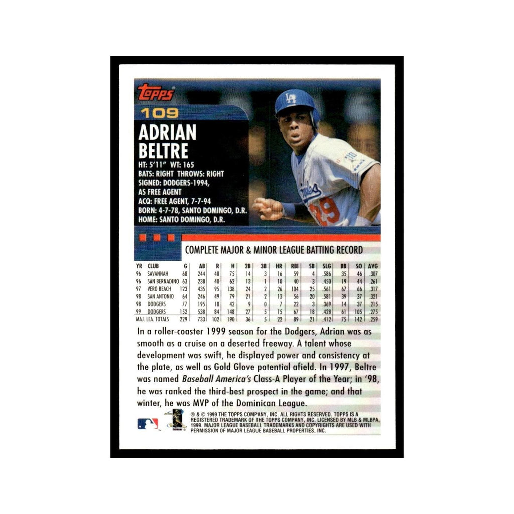 Adrian Beltre 2000 Topps #109 Los Angeles Dodgers Baseball Card NM