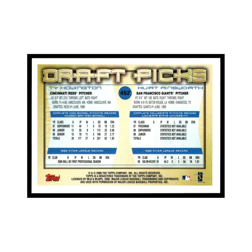 Ty Howington Kurt Ainsworth Rookie 2000 Topps #452 Baseball Card NM