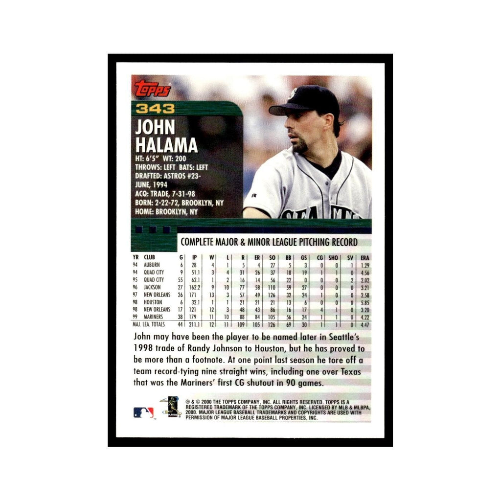 John Halama 2000 Topps #343 Seattle Mariners Baseball Card NM