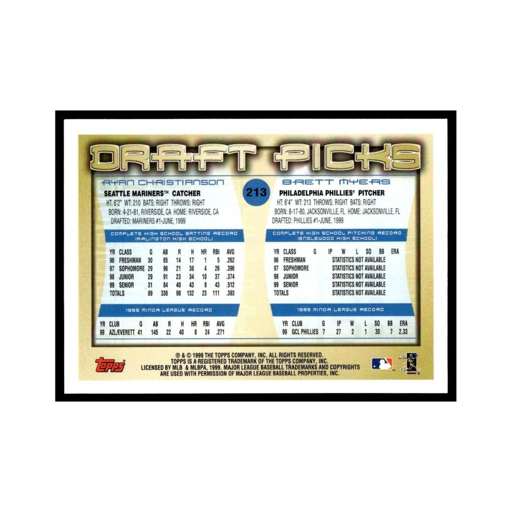 Ryan Christianson Brett Myers Rookie 2000 Topps #213 Baseball Card NM