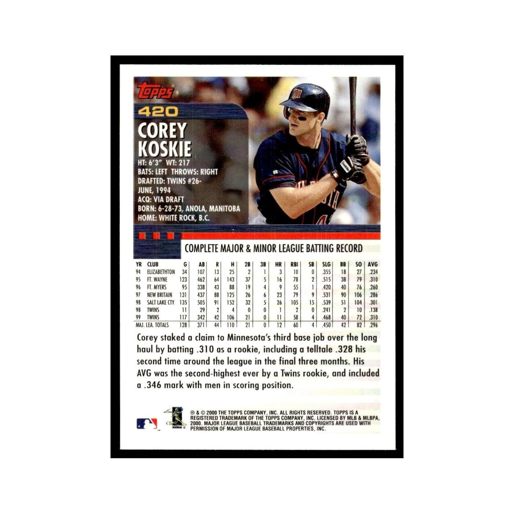 Corey Koskie 2000 Topps #420 Minnesota Twins Baseball Card NM