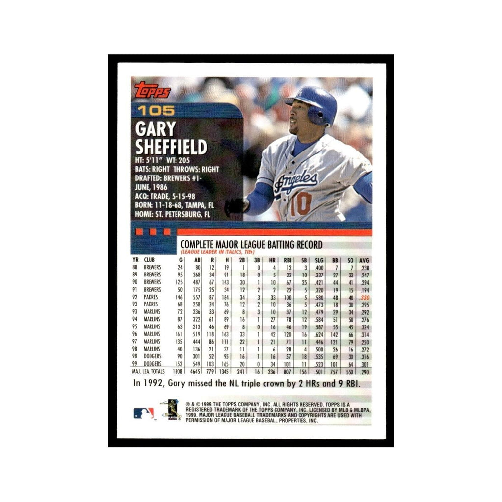 Gary Sheffield 2000 Topps #105 Los Angeles Dodgers Baseball Card NM