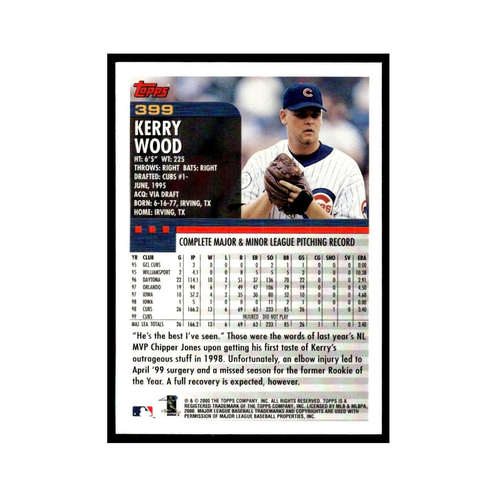 Kerry Wood 2000 Topps #399 Chicago Cubs Baseball Card NM