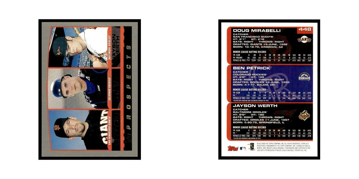 Doug Mirabelli Ben Petrick Jayson Werth 2000 Topps #448 Baseball Card NM