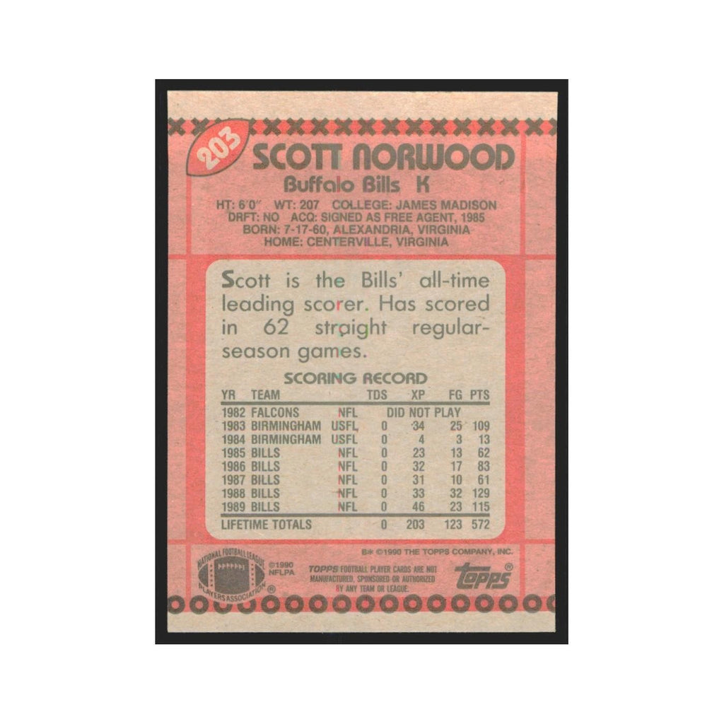 1990 Topps Scott Norwood Bills #203