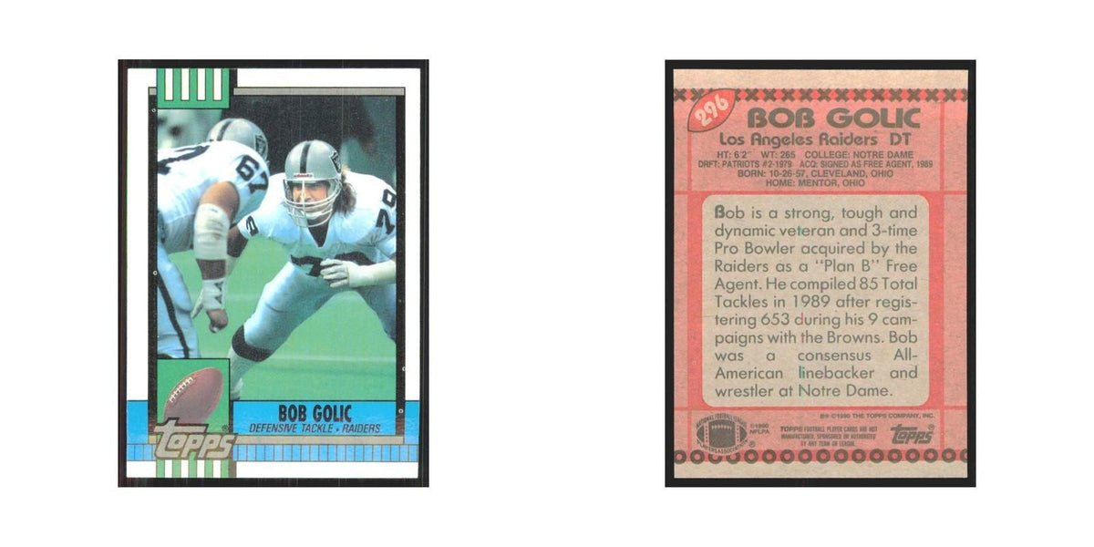 1990 Topps Bob Golic Los Angeles Raiders #296