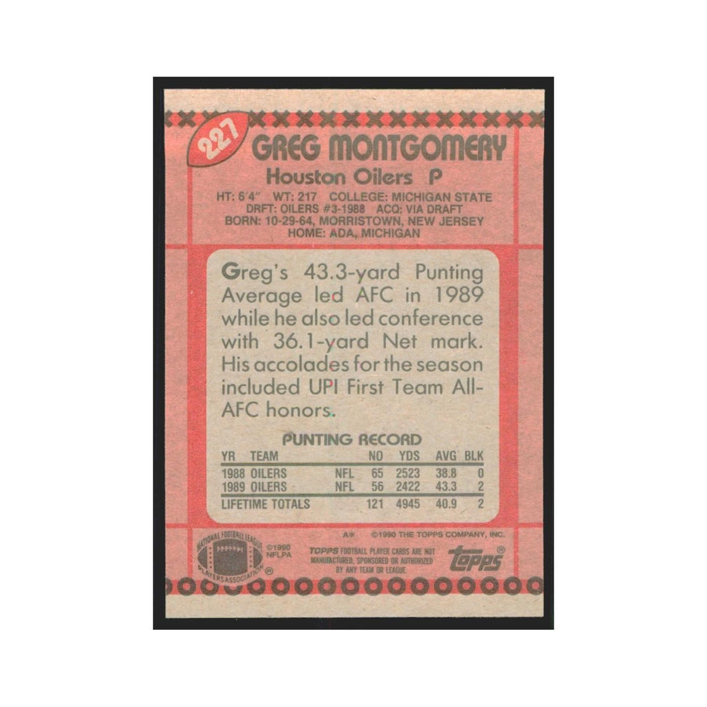 1990 Topps Greg Montgomery RC Houston Oilers #227