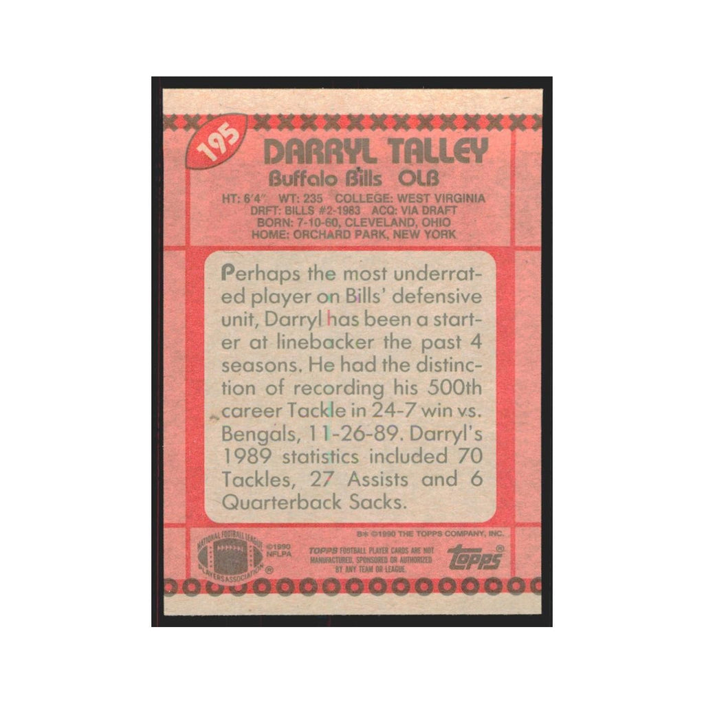 1990 Topps Darryl Talley Bills #195