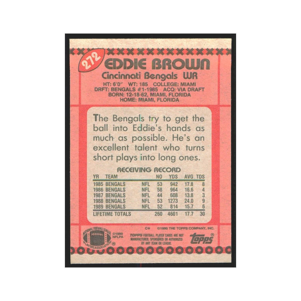 1990 Topps Eddie Brown Bengals #272
