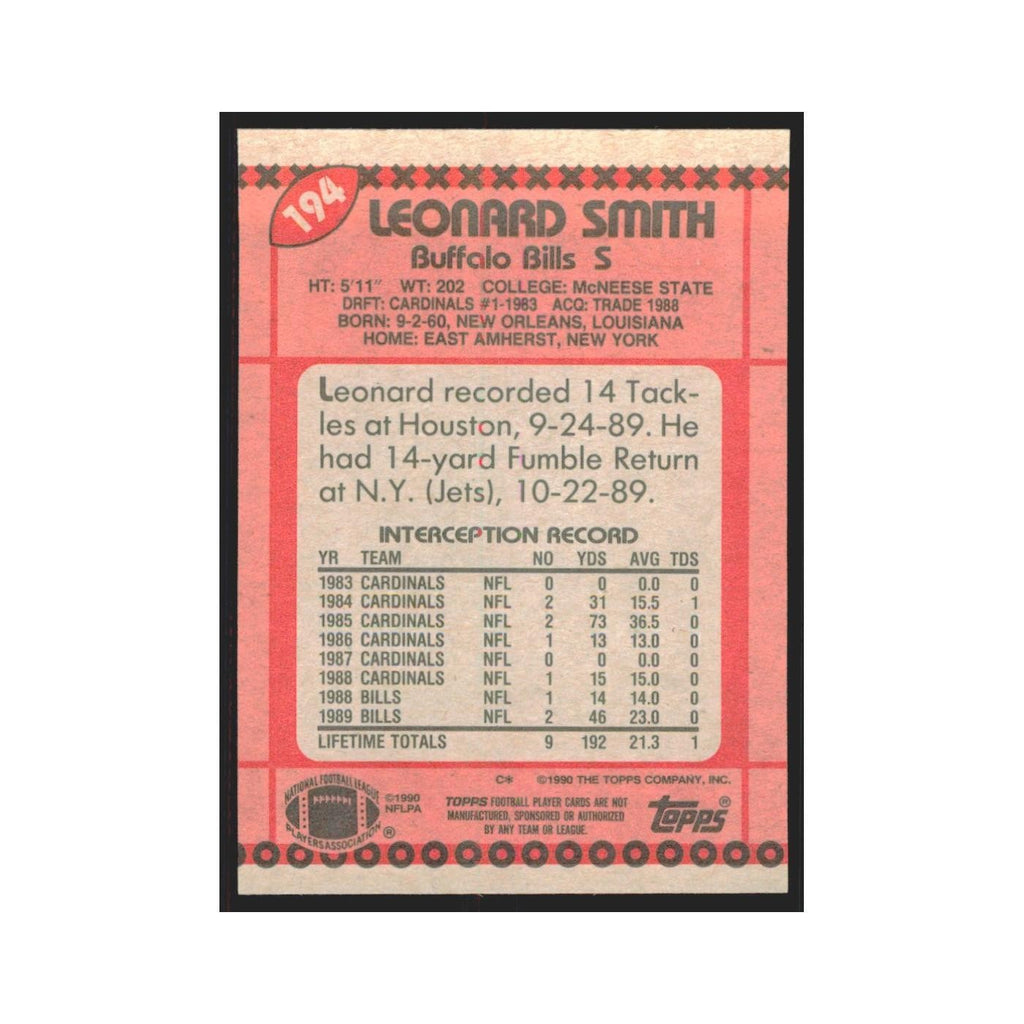 1990 Topps Leonard Smith Bills #194