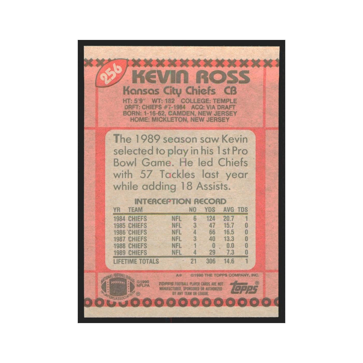 1990 Topps Kevin Ross Chiefs #256