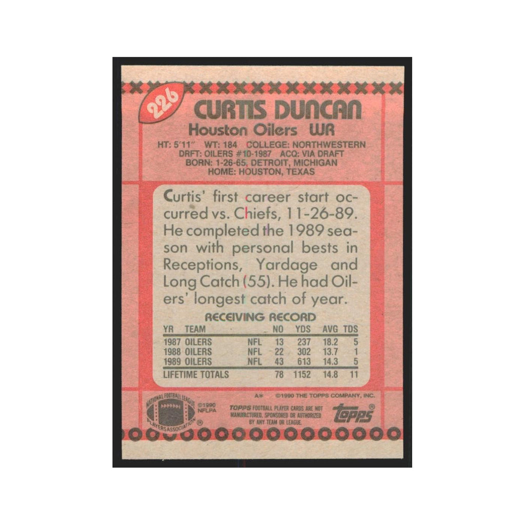 1990 Topps Curtis Duncan Houston Oilers #226