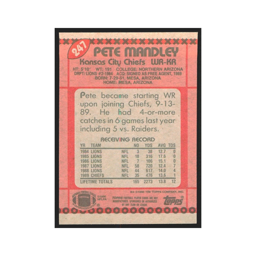 1990 Topps Pete Mandley Chiefs #247