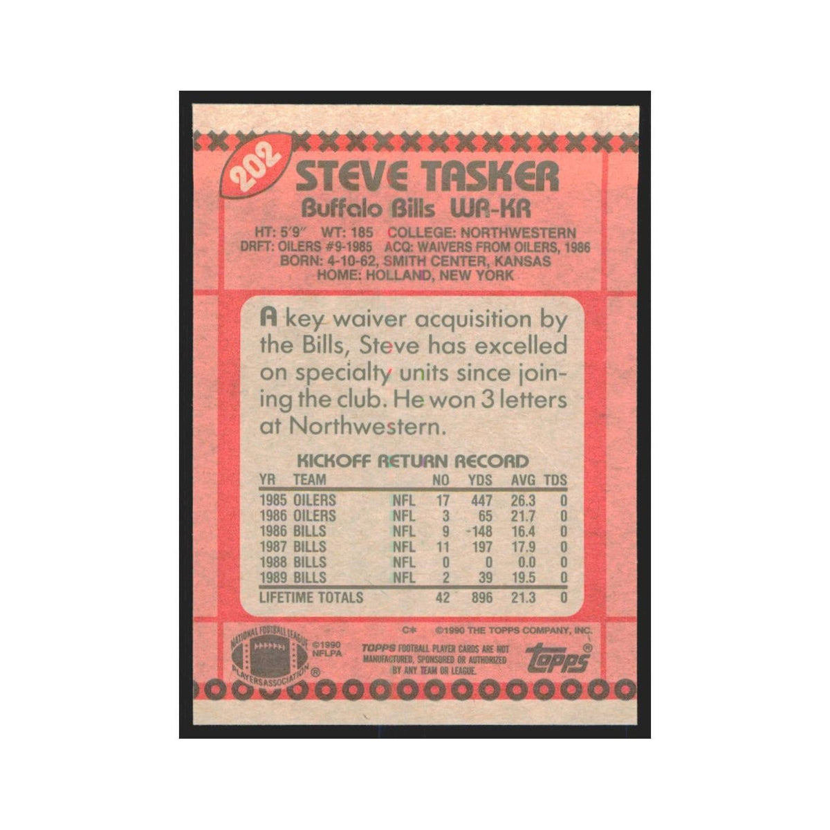 1990 Topps Steve Tasker Bills #202