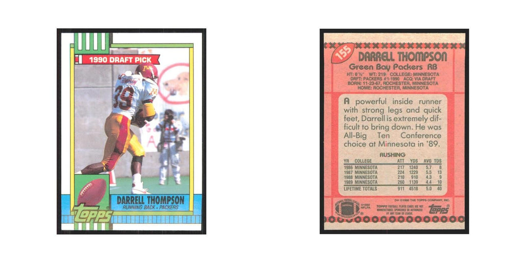 1990 Topps Darrell Thompson RC Packers #155