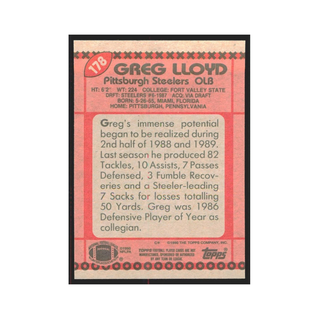 1990 Topps Greg Lloyd Steelers #178