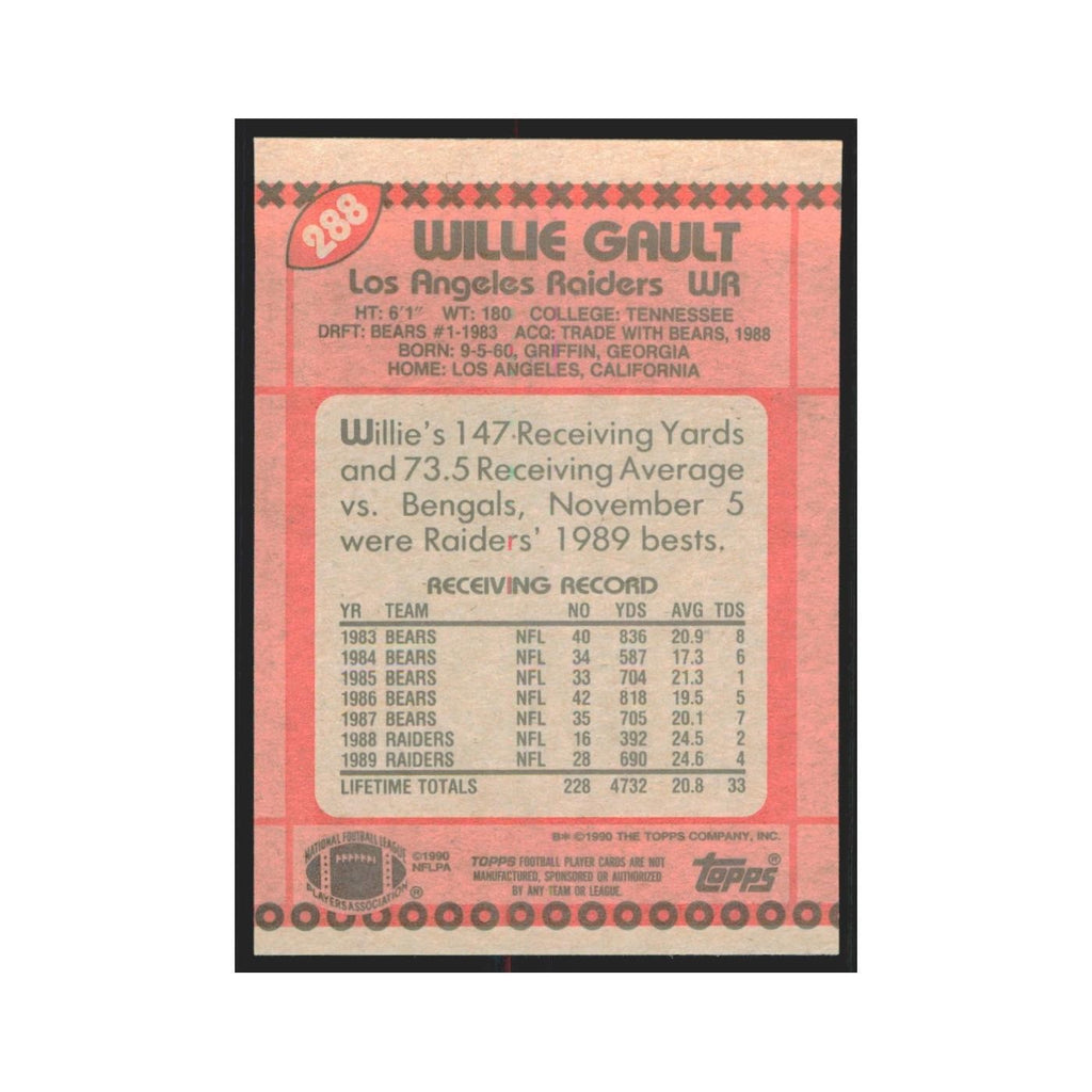 1990 Topps Willie Gault Los Angeles Raiders #288