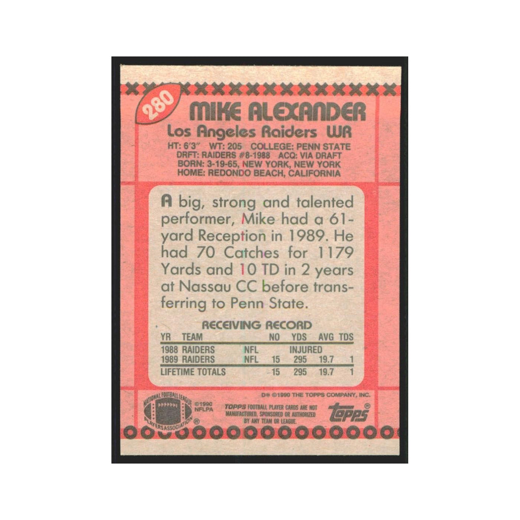 1990 Topps Mike Alexander Los Angeles Raiders #280