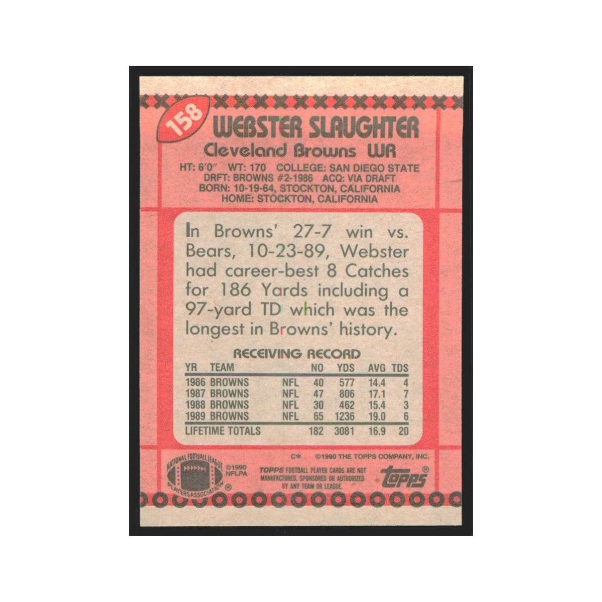 1990 Topps Webster Slaughter Browns #158