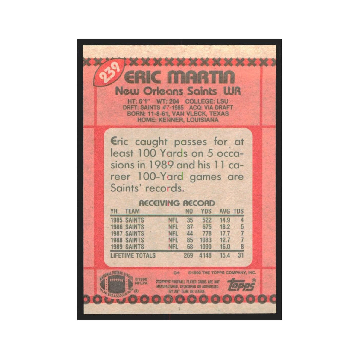 1990 Topps Eric Martin Saints #239