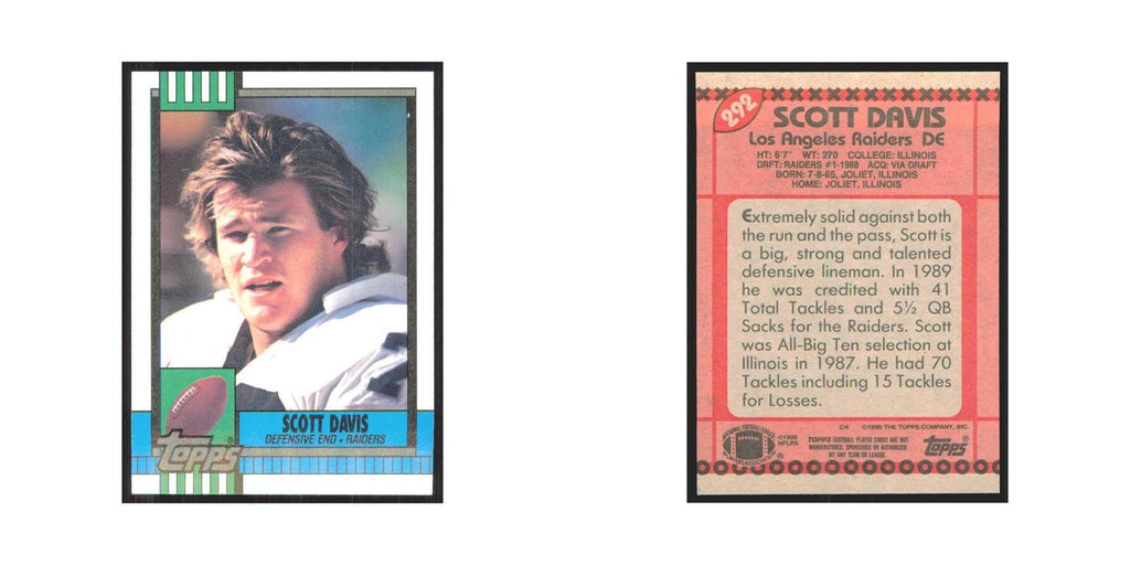 1990 Topps Scott Davis Los Angeles Raiders #292