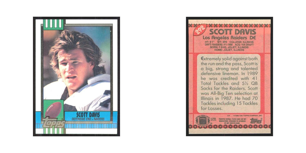 1990 Topps Scott Davis Los Angeles Raiders #292