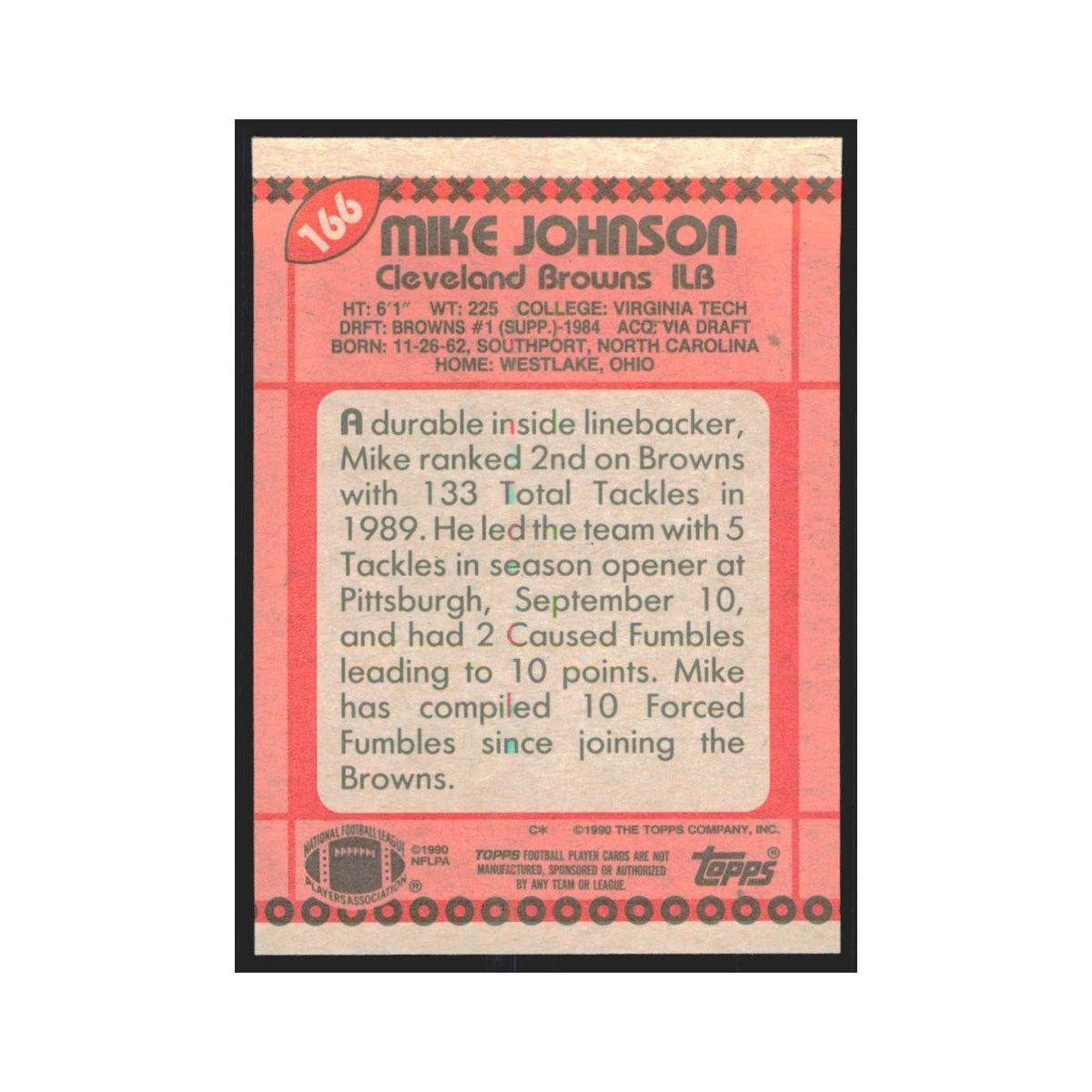 1990 Topps Mike Johnson Browns #166
