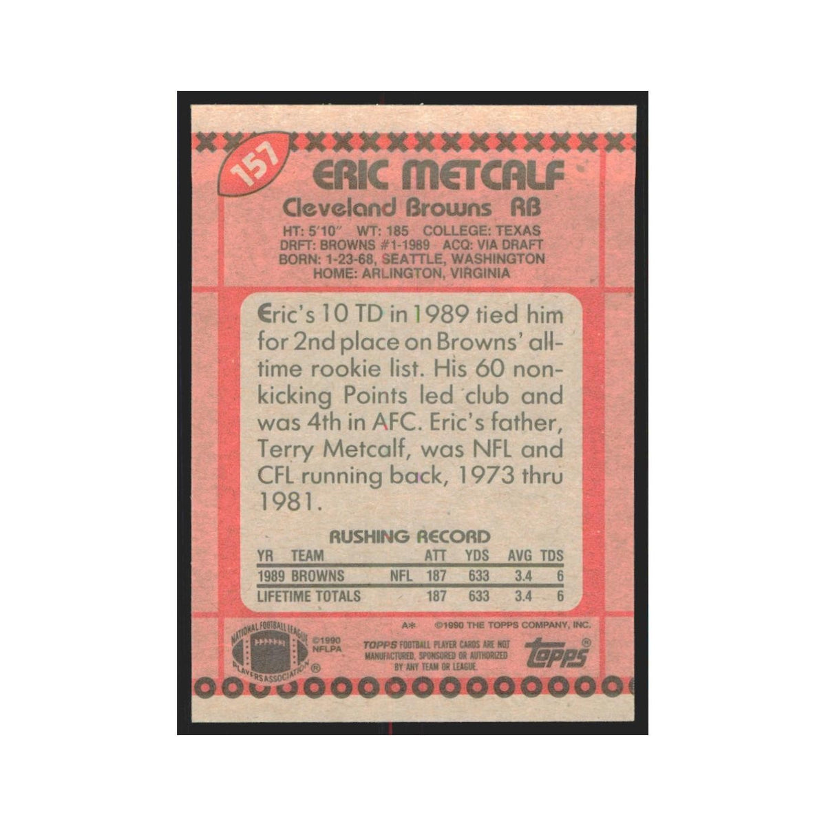 1990 Topps Eric Metcalf Browns #157