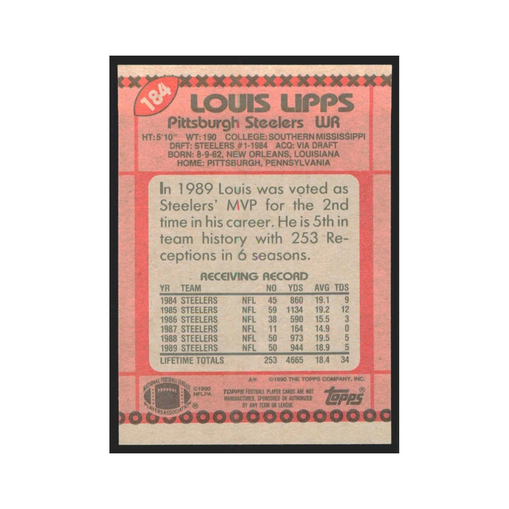 1990 Topps Louis Lipps Steelers #184