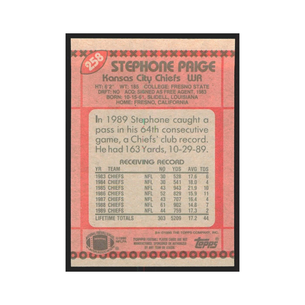 1990 Topps Stephone Paige Chiefs #258