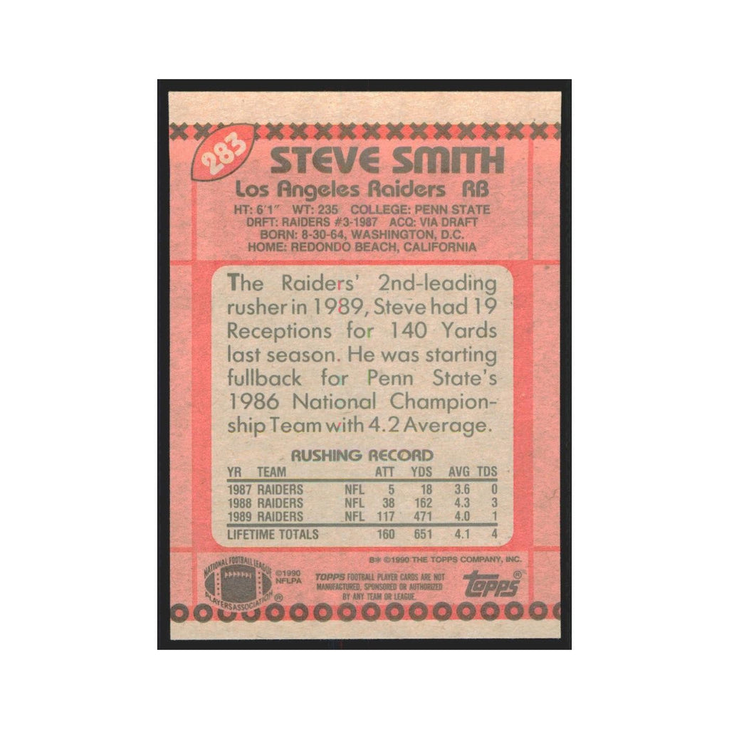 1990 Topps Steve Smith Los Angeles Raiders #283
