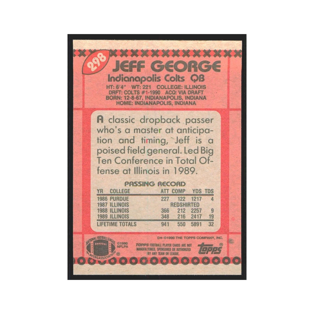 1990 Topps Jeff George RC Colts #298