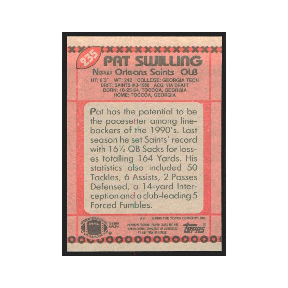 1990 Topps Pat Swilling Saints #235