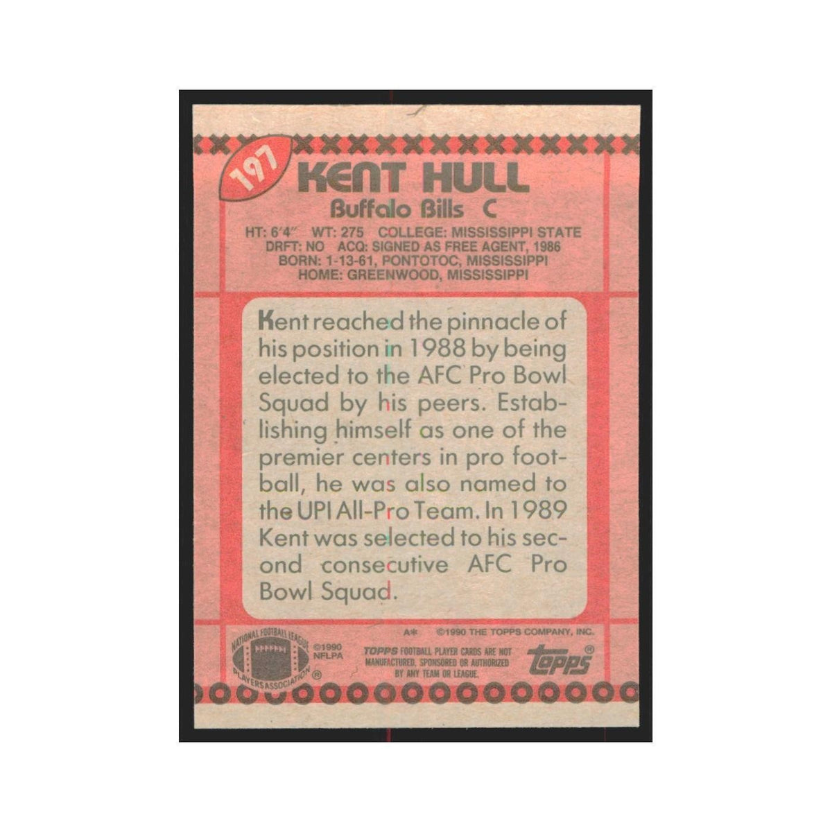 1990 Topps Kent Hull Bills #197